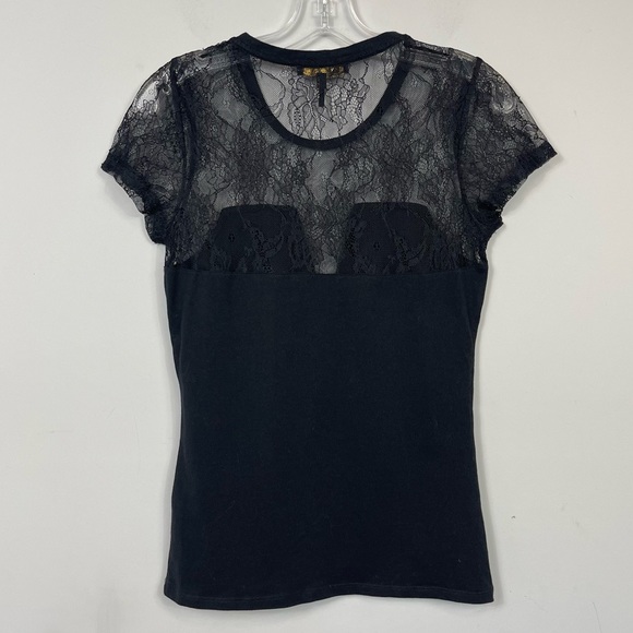 MAJE Paris Black Lace Inset Sheer Tee Shirt Top Short Sleeve Sexy 1 S Whimsigoth - Picture 8 of 12